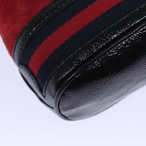 GUCCI Sherry Line Shoulder Bag Suede Red Gold Navy - Picture 13 of 16